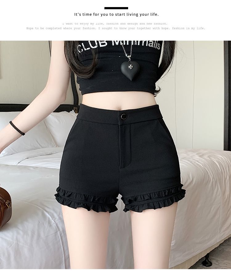 High Pants Plain Trim Hot Frill Waist