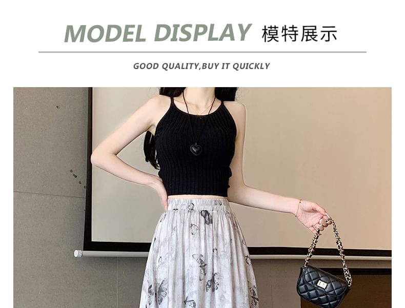 Midi Butterfly A-Line Print Skirt Rise High
