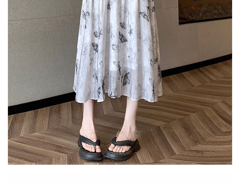 Midi Butterfly A-Line Print Skirt Rise High