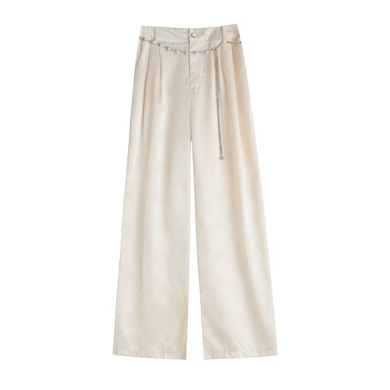 Waist Wide Satin Pants Leg Jacquard High