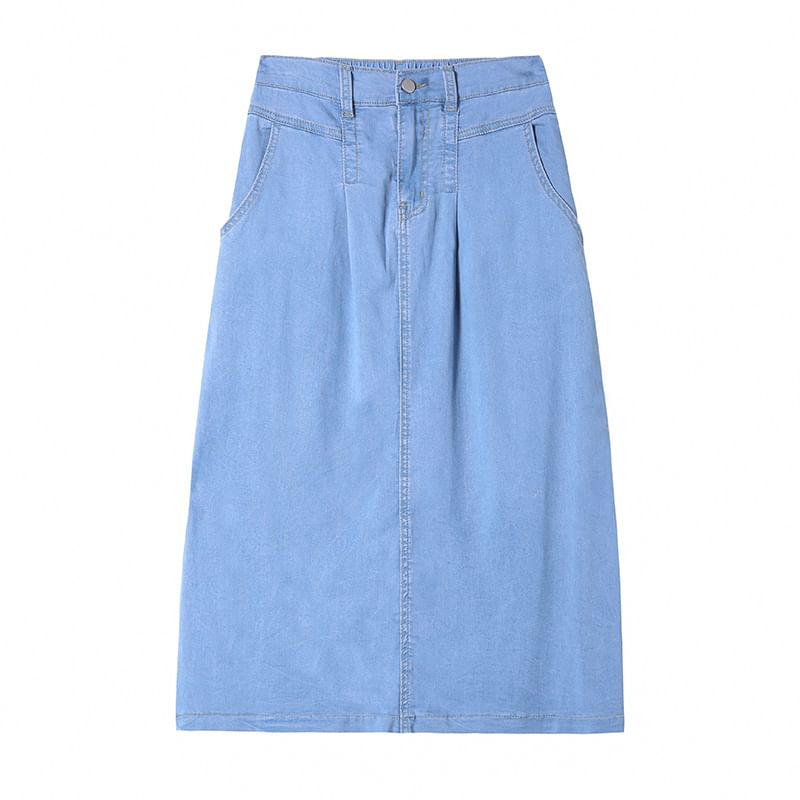 Denim Skirt High Waist Midi A-Line