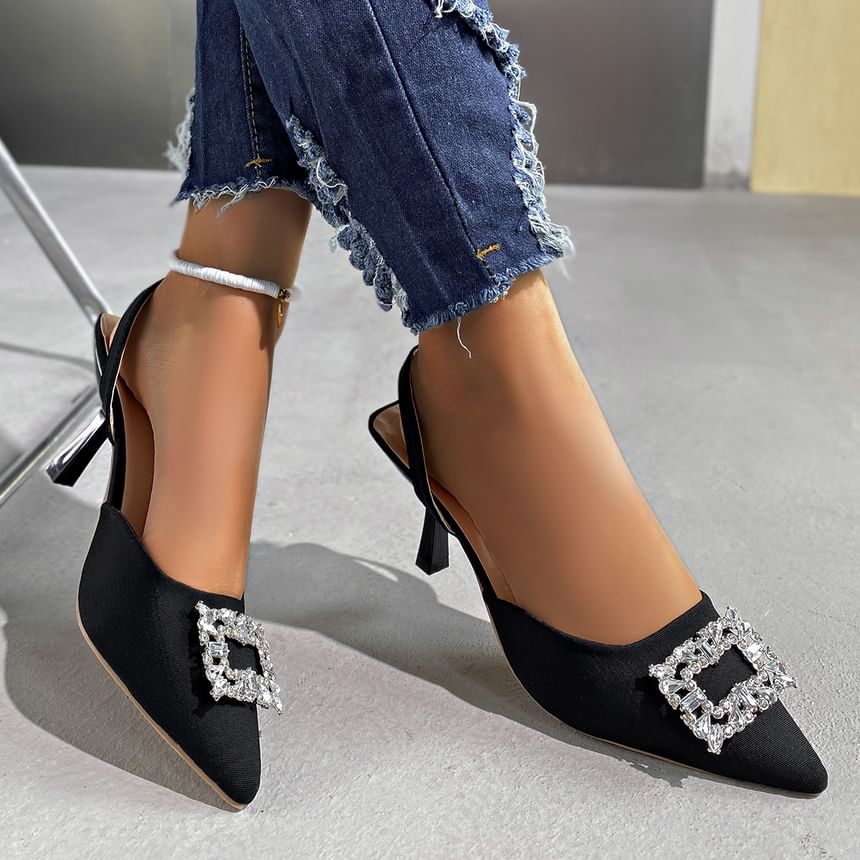 Kitten Heel Rhinestone Pointed Sandals