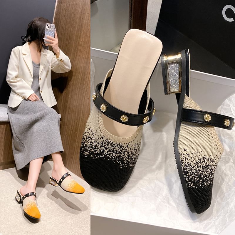 Low Heel Gradient Knit Mules