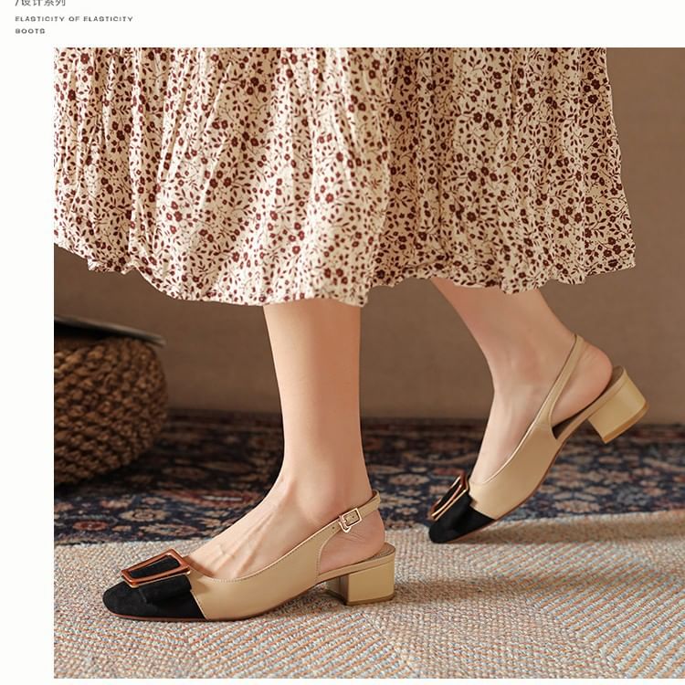 Low Heel Metal Buckle Slingback Sandals