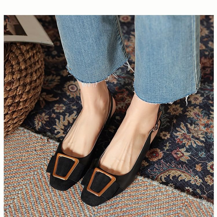 Low Heel Metal Buckle Slingback Sandals