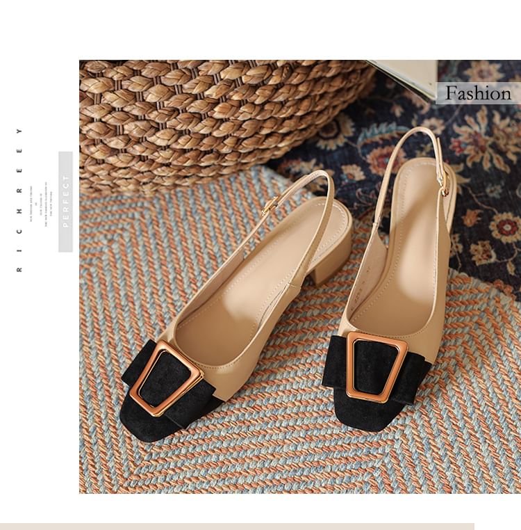 Low Heel Metal Buckle Slingback Sandals