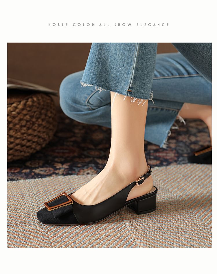 Low Heel Metal Buckle Slingback Sandals