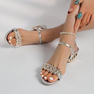Sculptural Heel Rhinestone Sandals