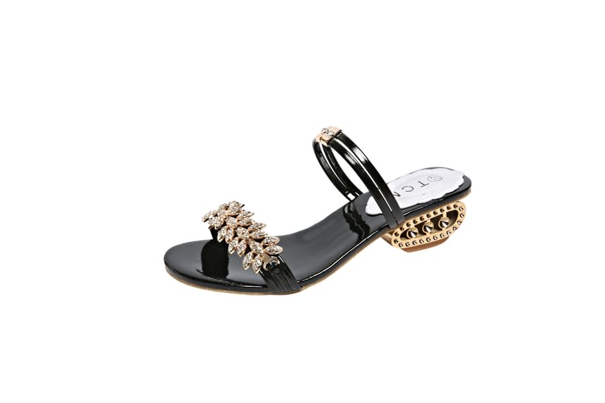 Sculptural Heel Rhinestone Sandals