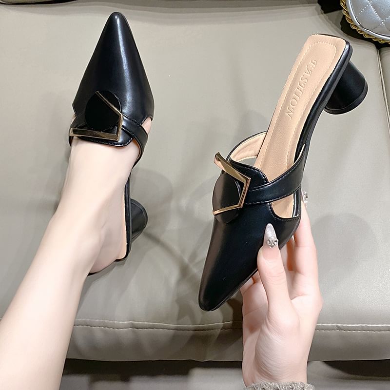 Block Heel Pointed Mules