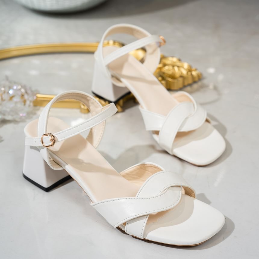 Faux Leather Block Heel Roman Sandals