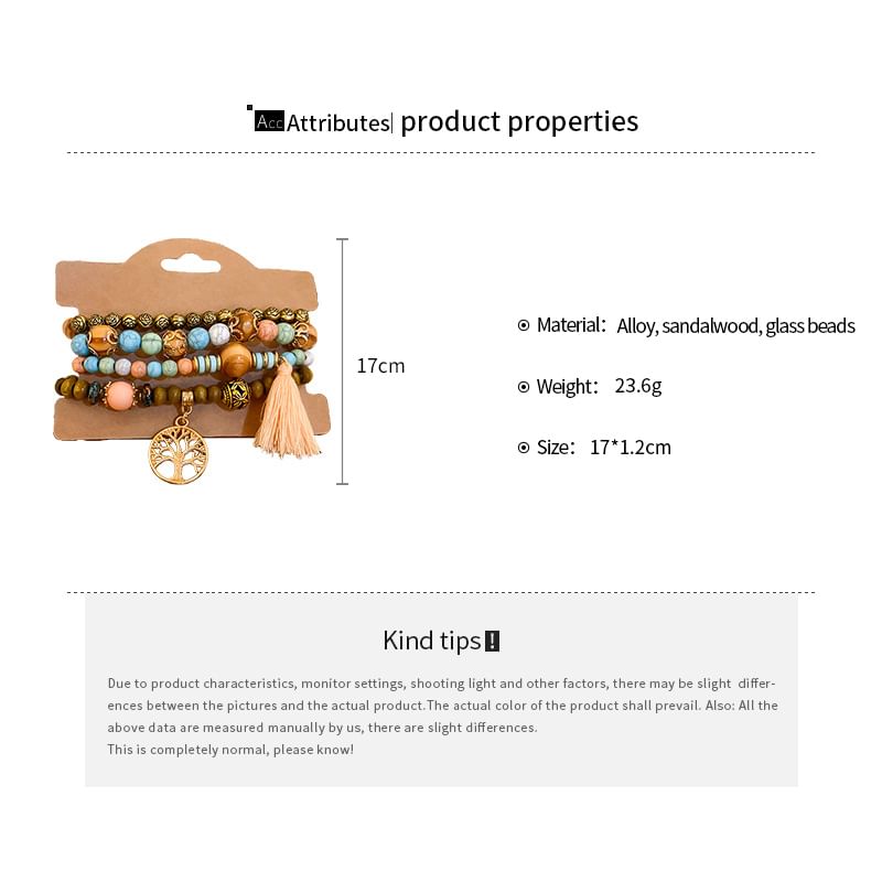 / Designs) Faux Tassel Wooden Set Gemstone Bead Bracelet (Various