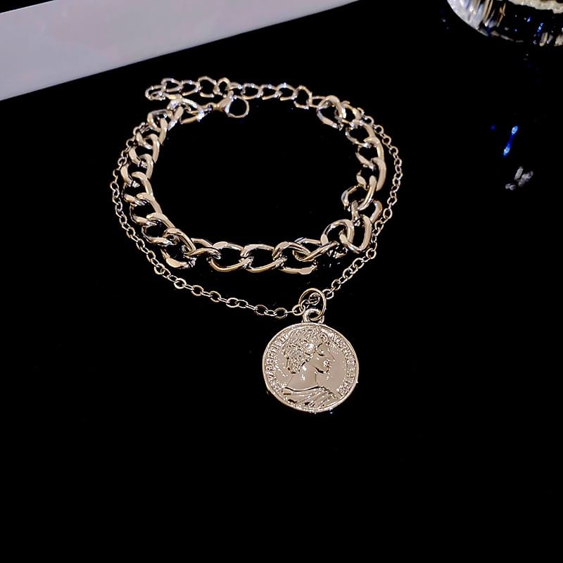 Alloy Necklace / Coin Pendant Bracelet Layered