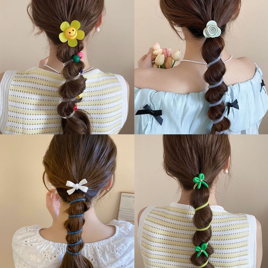 Floral Tie Designs) Coil Bead Hair / Ribbon (Various