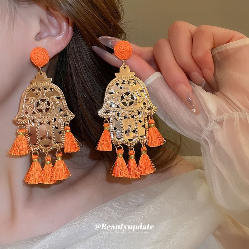 Hand Hamsa Tassel Alloy Chandelier Droplet / Earring