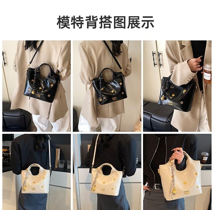 Leather Handle Top Bag Bucket Faux