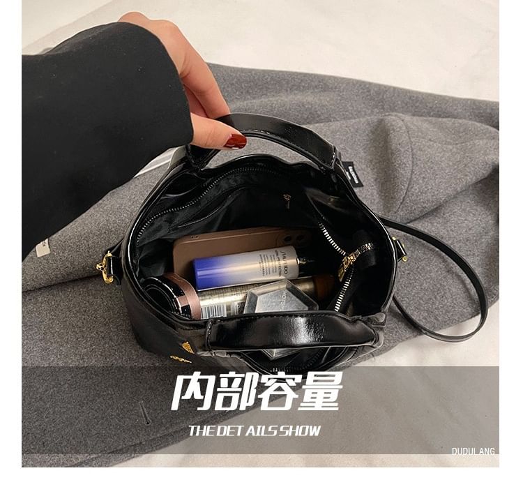 Leather Handle Top Bag Bucket Faux