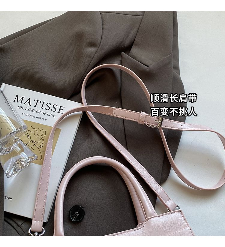 Handle Crossbody Faux Bag Leather Top Buckled Bow