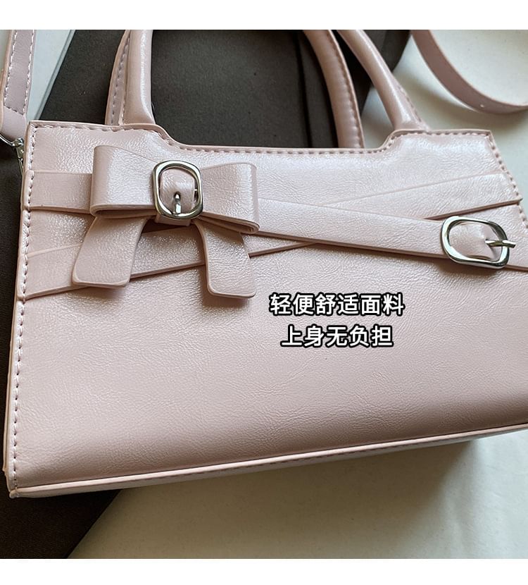 Handle Crossbody Faux Bag Leather Top Buckled Bow