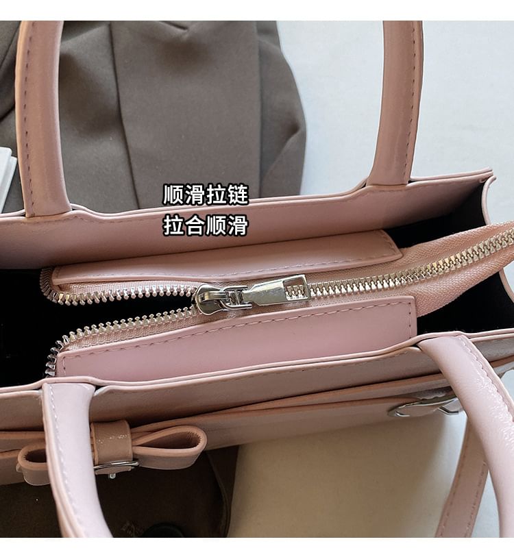 Handle Crossbody Faux Bag Leather Top Buckled Bow