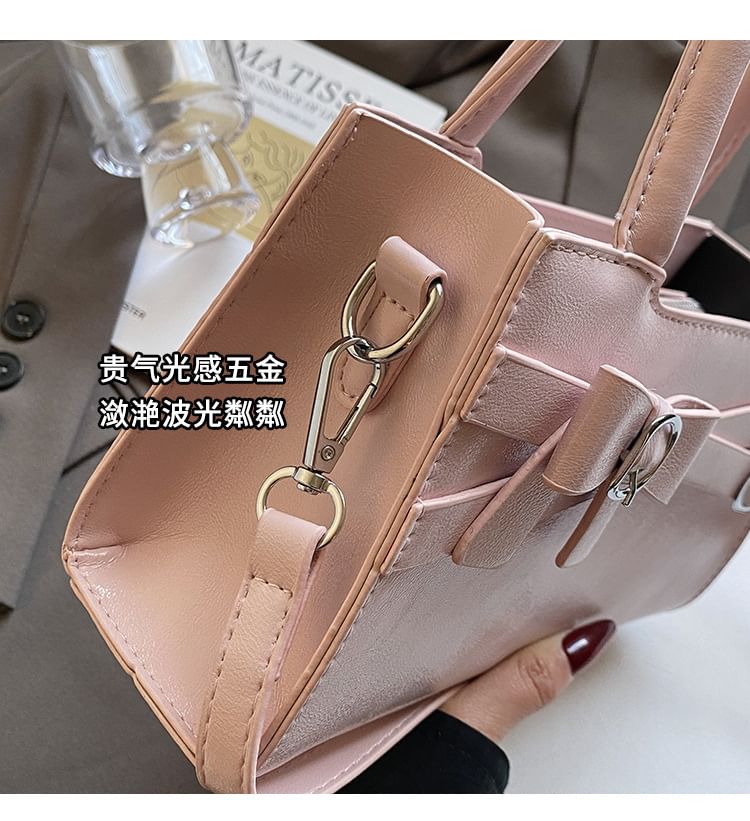 Handle Crossbody Faux Bag Leather Top Buckled Bow