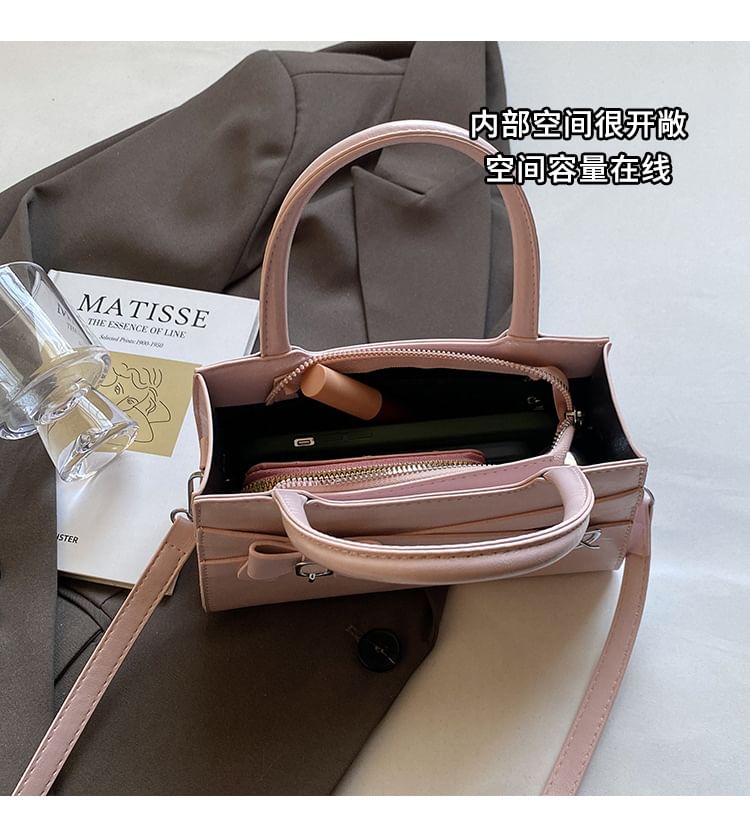 Handle Crossbody Faux Bag Leather Top Buckled Bow