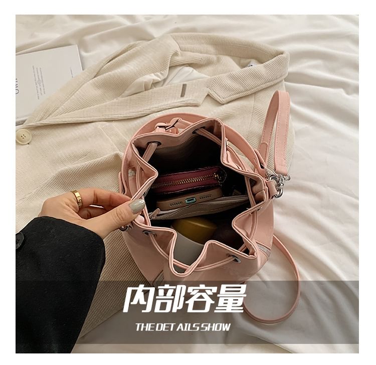 Bucket Faux Bag Drawstring Leather