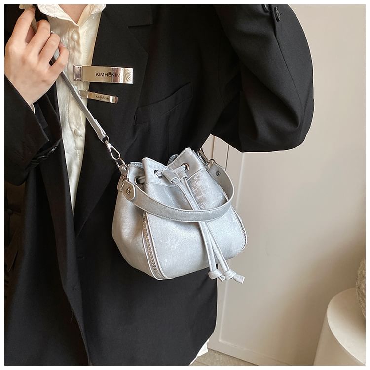 Bucket Faux Bag Drawstring Leather