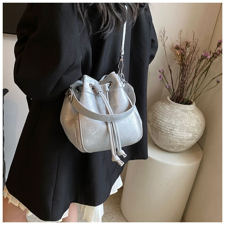 Bucket Faux Bag Drawstring Leather