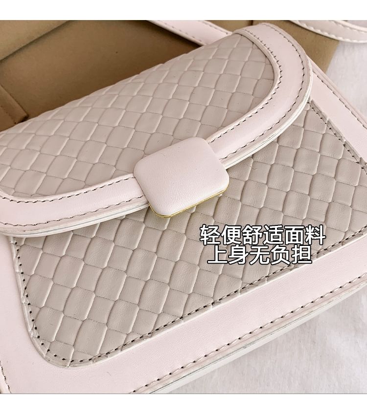 Woven Crossbody Flap Bag Faux Leather