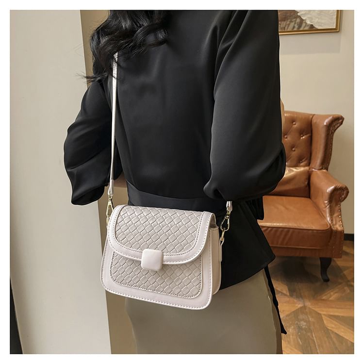 Woven Crossbody Flap Bag Faux Leather
