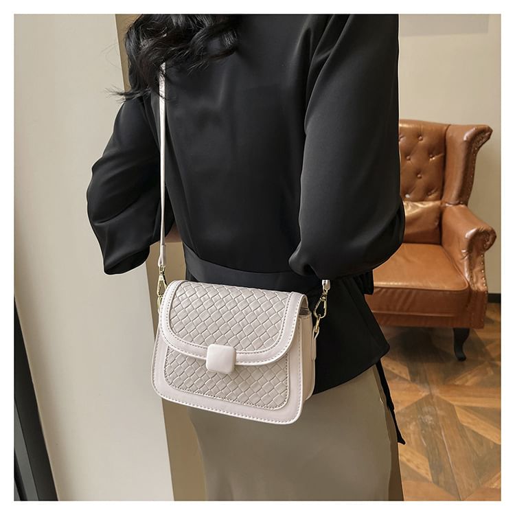 Woven Crossbody Flap Bag Faux Leather