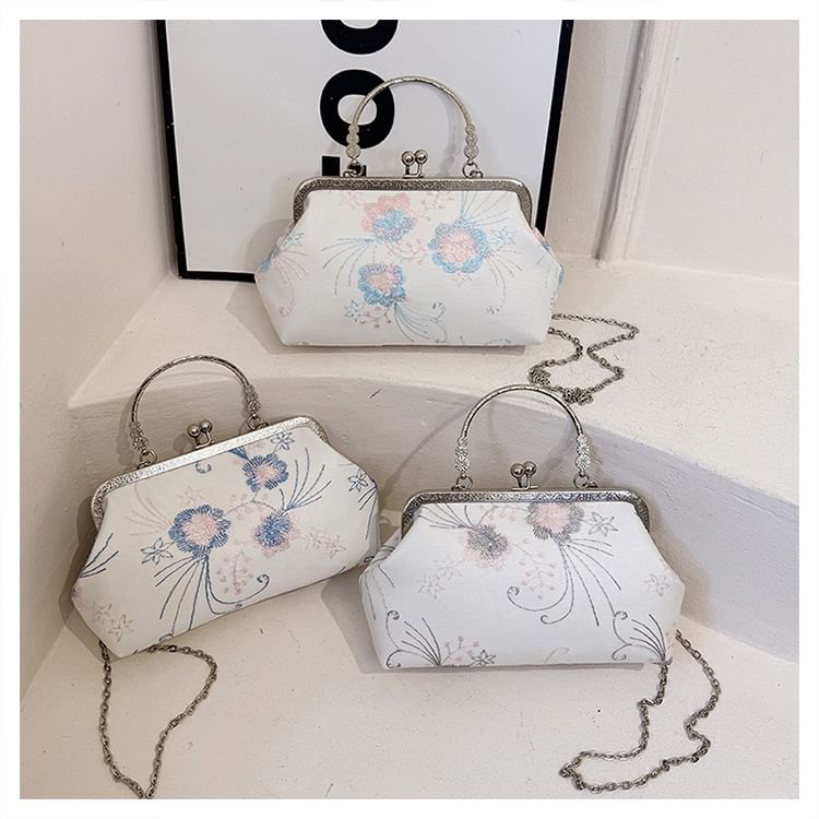 Bag Embroidered Lock Crossbody Kiss Floral