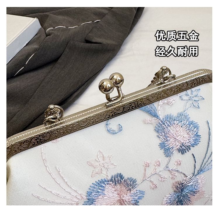 Bag Embroidered Lock Crossbody Kiss Floral