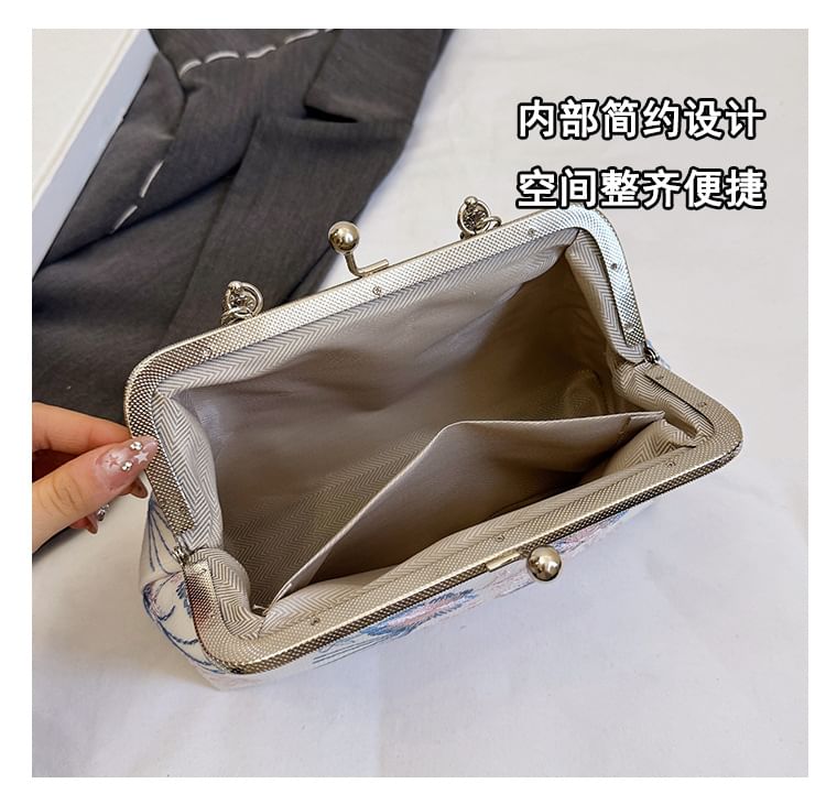 Bag Embroidered Lock Crossbody Kiss Floral