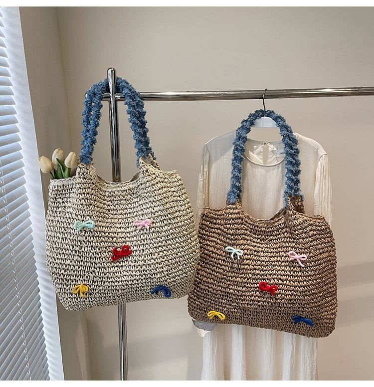 Tote Strap Bow Tassel Bag Woven