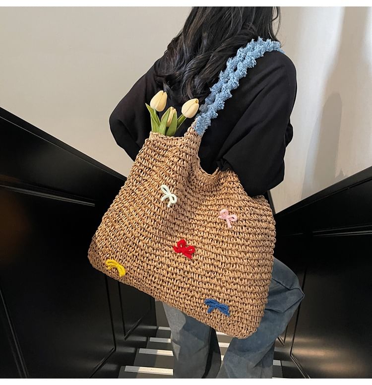 Tote Strap Bow Tassel Bag Woven