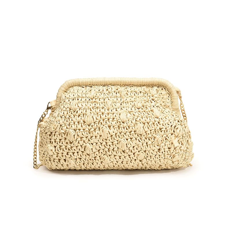 Strap Chain Crossbody Bag Textured Straw