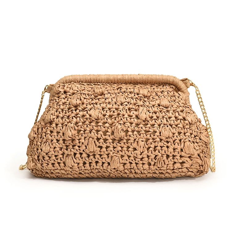 Strap Chain Crossbody Bag Textured Straw