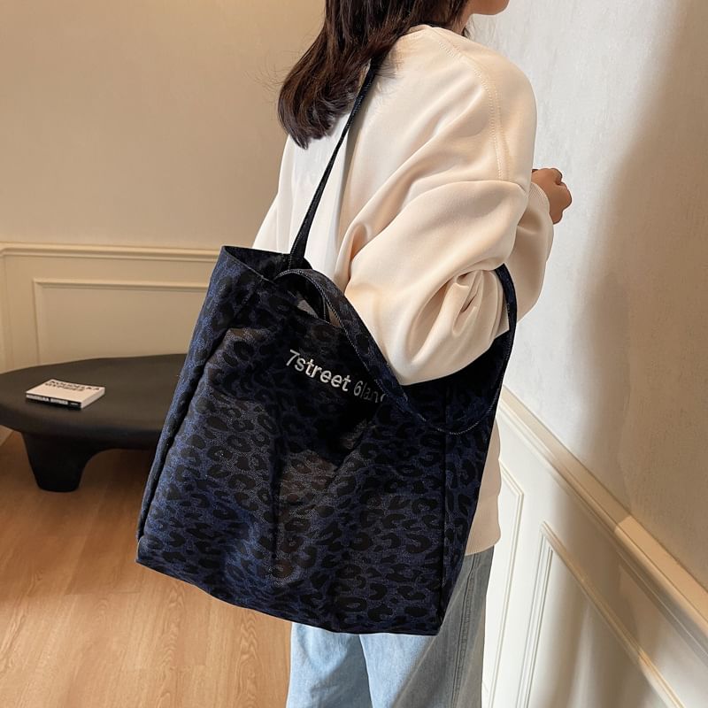Denim Print Leopard Bag Tote