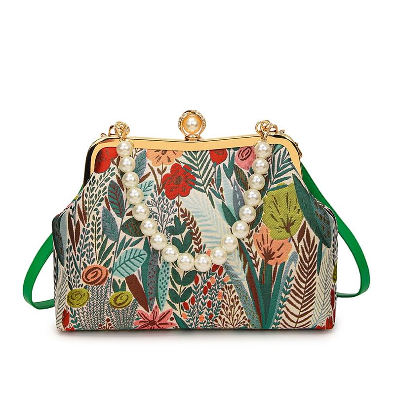 Strap Jacquard Bag Faux Crossbody Pearl Floral