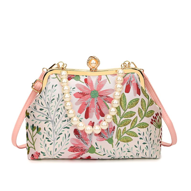 Strap Jacquard Bag Faux Crossbody Pearl Floral