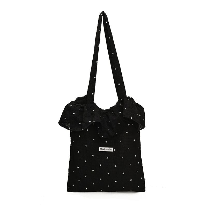 Tote Bag Embroidered Trim Floral Ruffle
