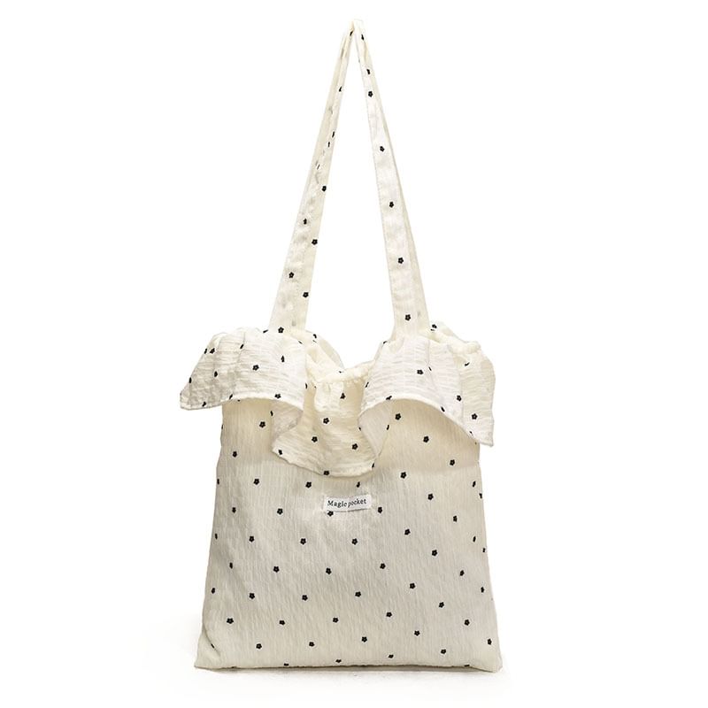 Tote Bag Embroidered Trim Floral Ruffle