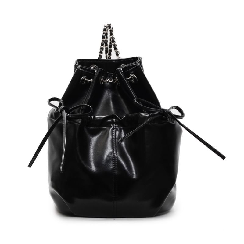 Drawstring Faux Leather Plain Backpack