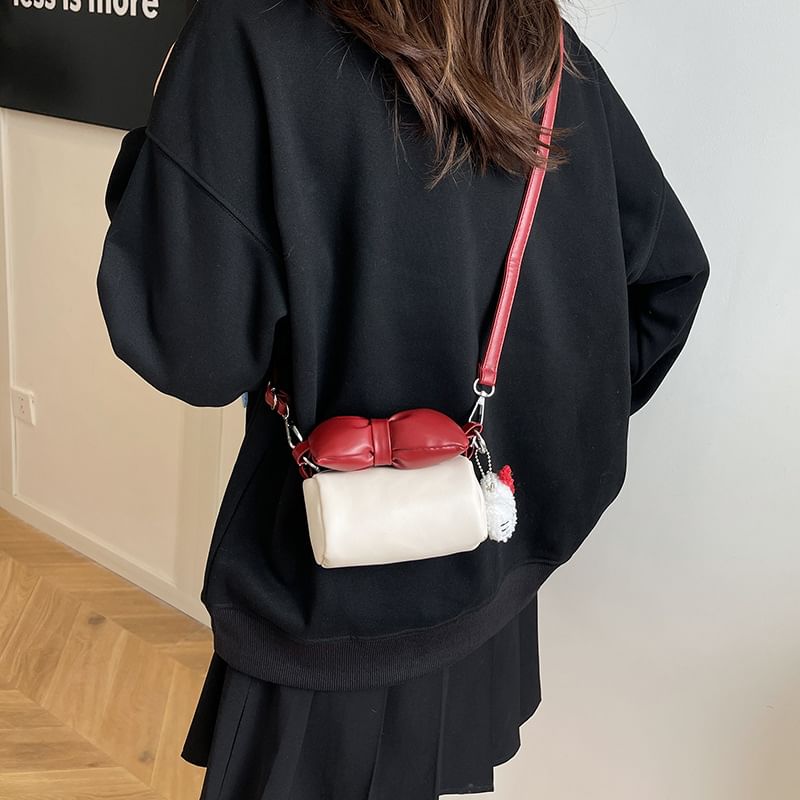 Crossbody Cylinder Bag Bow Accent