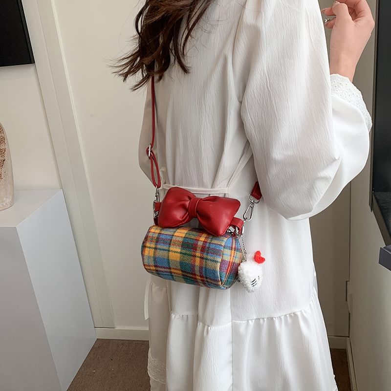 Crossbody Cylinder Bag Bow Accent