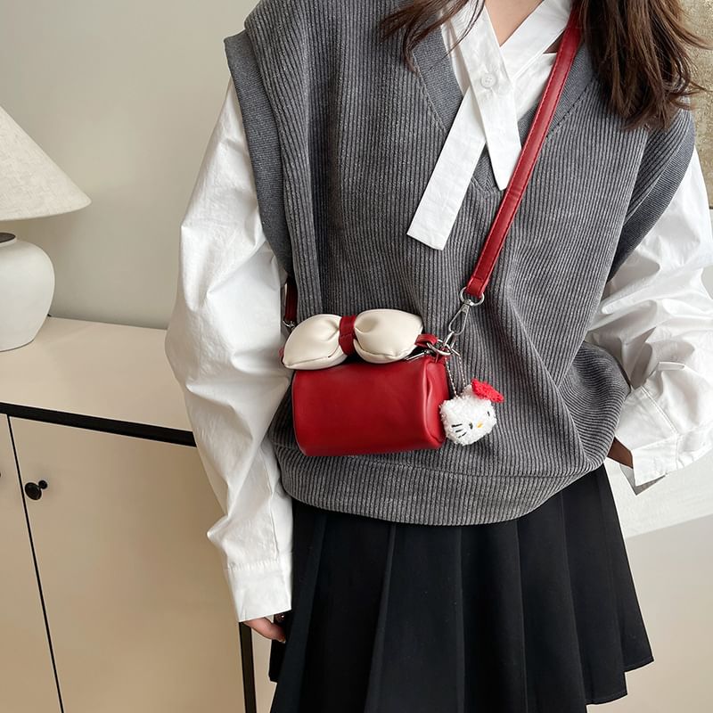 Crossbody Cylinder Bag Bow Accent