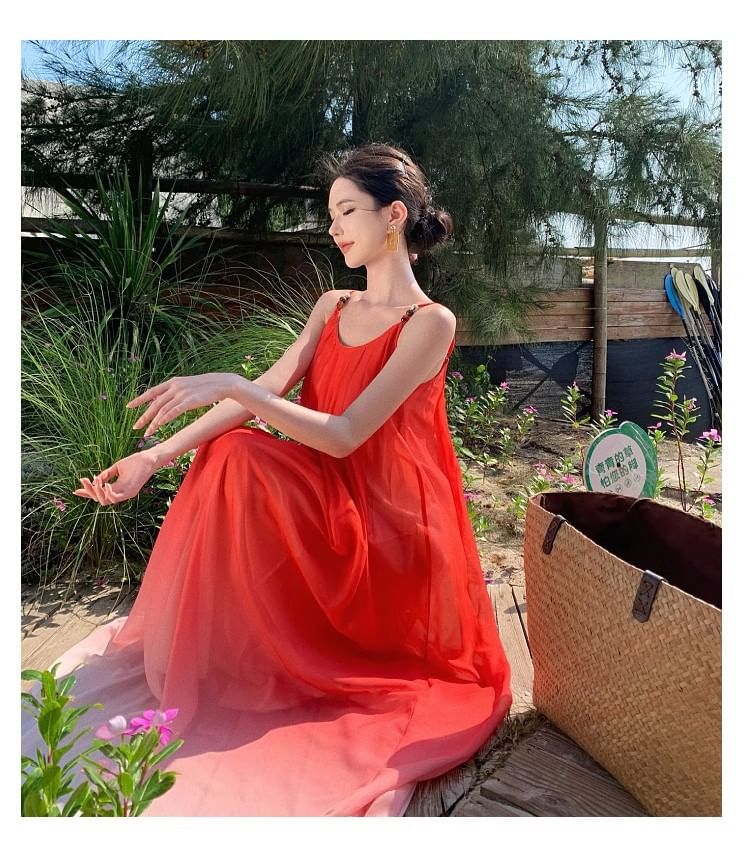 Spaghetti Strap Ombre Maxi Sundress