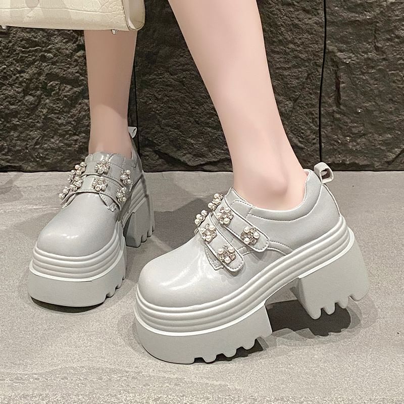 Embellished Shoes Platform Leather Faux